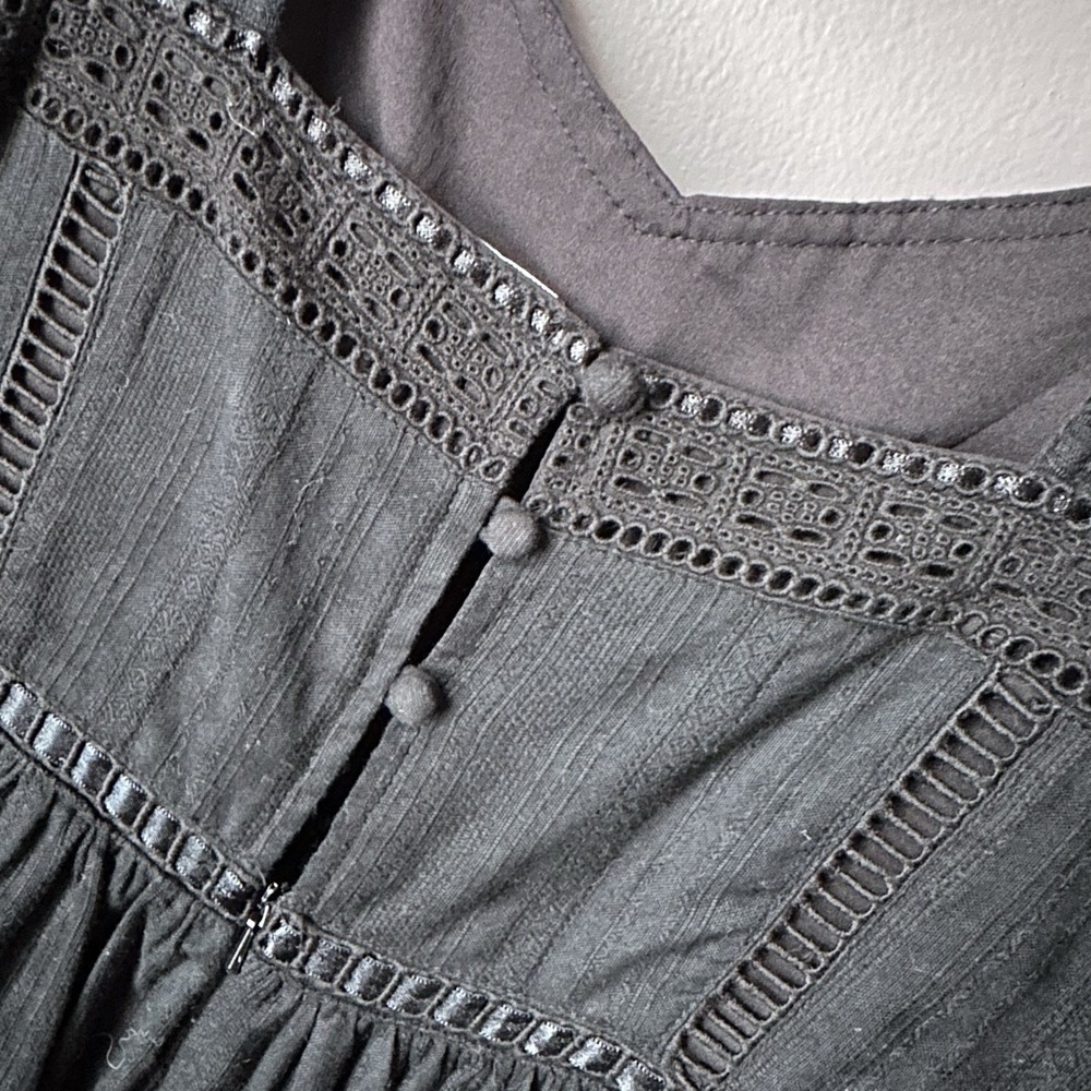 Reclaimed Vintage Prairie Cami Midi Dress Size 8 Black Goth Cottage Romantic - Picture 9 of 11